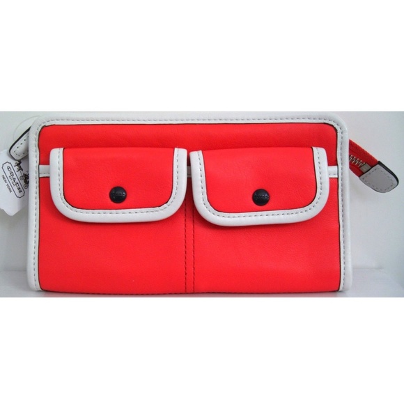 COACH Legacy Archive Coral Wht Zippy Clutch Wallet - Picture 1 of 8